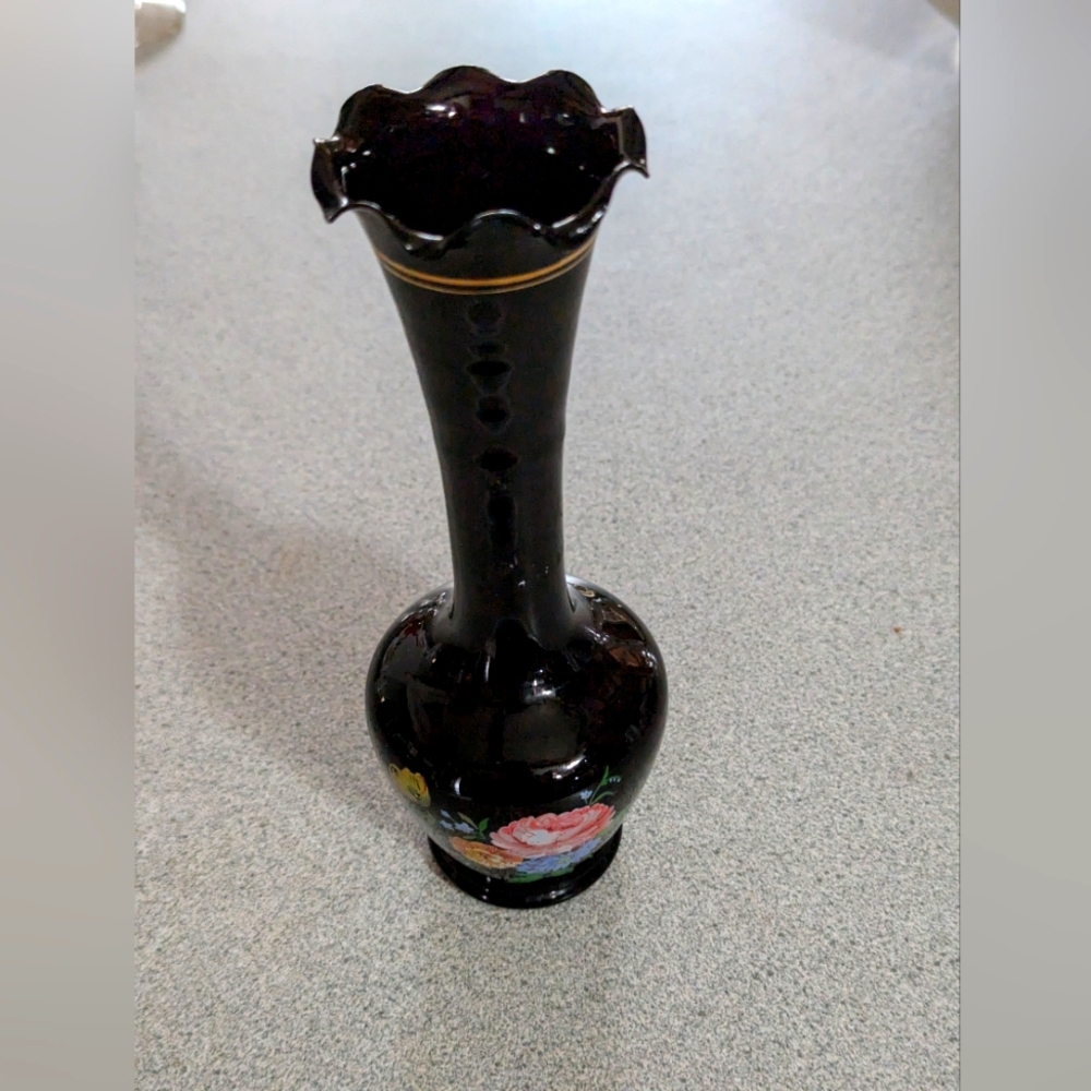 Vintage French country floral black vase